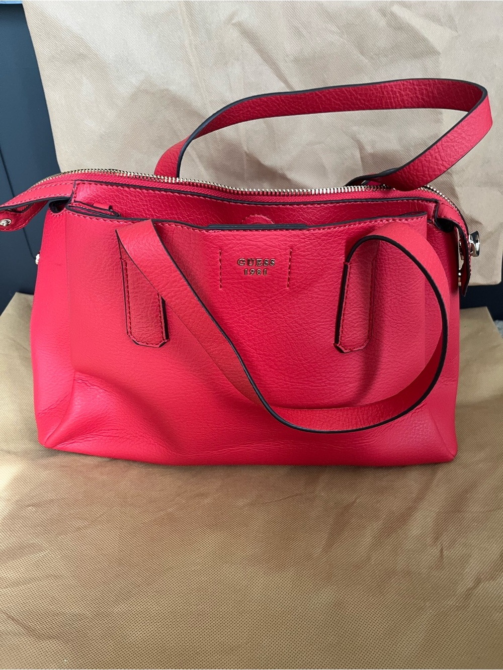 Guess Red Leather Shoulder Bag